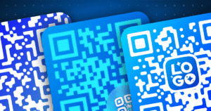 Blue QR codes with logo design.
